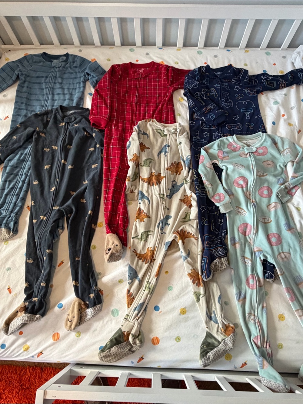 4T one piece Carter’s fleece footed pajamas - set of 6